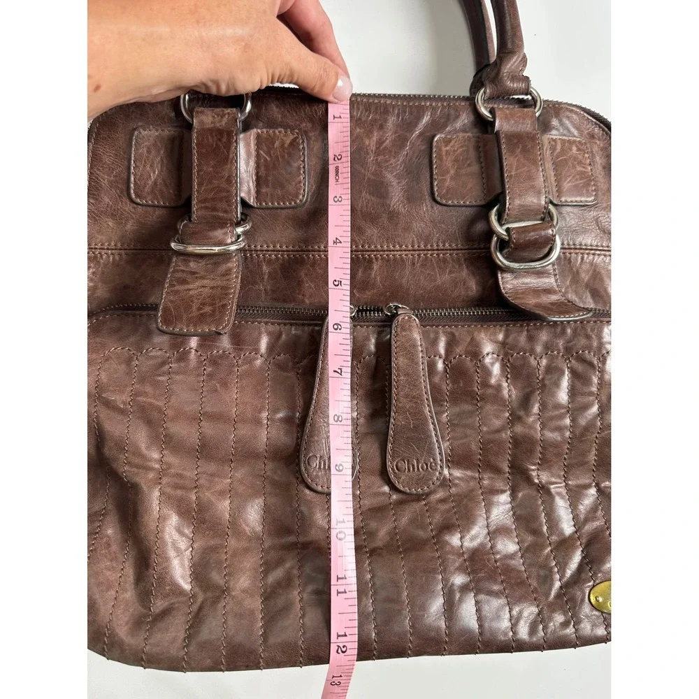 Chloe Bay Brown Leather Quilted Satchel Handbag L Distressed READ NEEDS REPAIRS